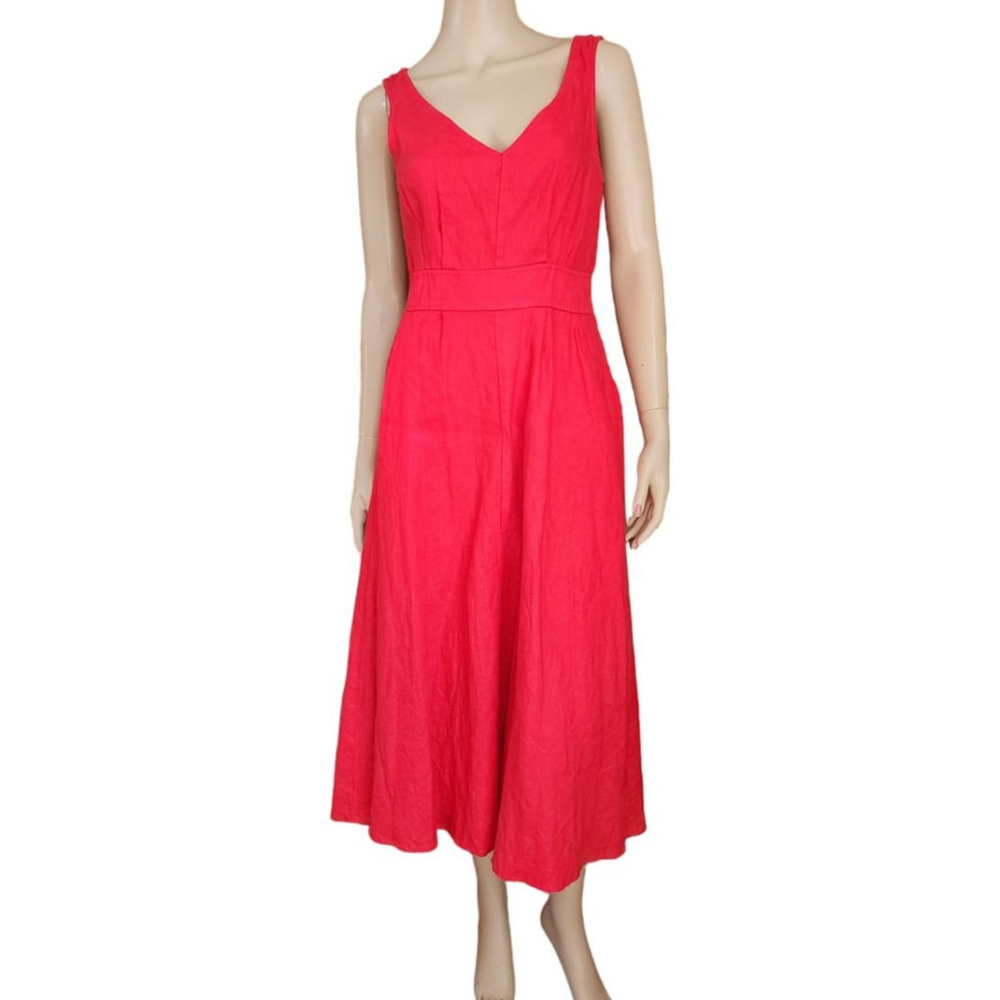 JOIE NWT Red Linen V-Neck Sleeveless Midi Dress Size 4